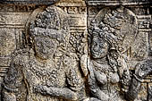 Prambanan - Ramayana reliefs. Ramayana relief series, King Dasharatha with Kansalya (?), Rama's parents, (part of scene 2, left).  